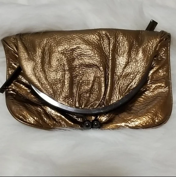 Hobo International Skyler bronze metallic leather fold-over kiss closure clutch - Picture 16 of 16